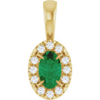 14K Yellow Gold 5x3 mm Lab-Grown Emerald & .05 CTW Natural Diamond Halo-Style Pendant