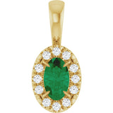14K Yellow Gold 5x3 mm Lab-Grown Emerald & .05 CTW Natural Diamond Halo-Style Pendant