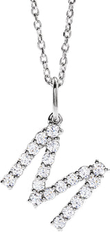 14K White 1/3 CTW Lab-Grown Diamond Initial M 16-18" Necklace 