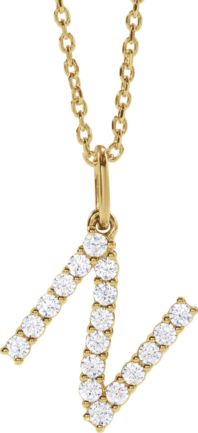 14K Yellow 1/4 CTW Lab-Grown Diamond Initial N 16-18" Necklace 