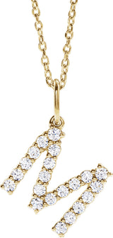 14K Yellow Gold 1/3 CTW Lab-Grown Diamond Initial M 16-18" Necklace 