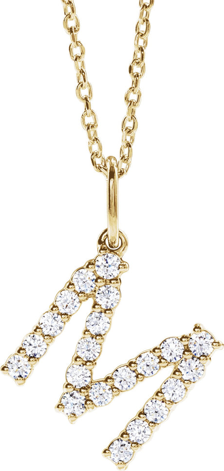 14K Yellow Gold 1/3 CTW Lab-Grown Diamond Initial M 16-18" Necklace 