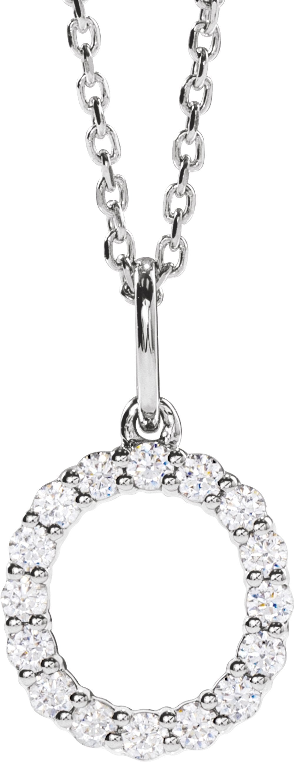 14K White Gold 1/4 CTW Lab-Grown Diamond Initial O 16-18" Necklace 