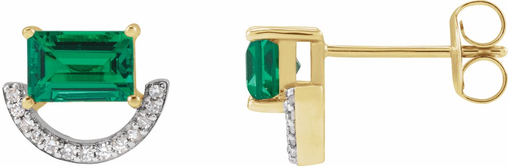 Rhodium-Plated 14K Yellow Imitation Emerald & 3/4 CTW Natural Diamond Earrings