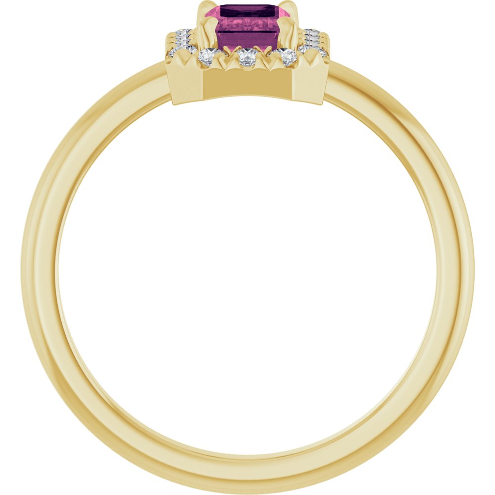 14K Yellow Natural Pink Tourmaline & 1/5 CTW Natural Diamond French-Set Halo-Style Ring