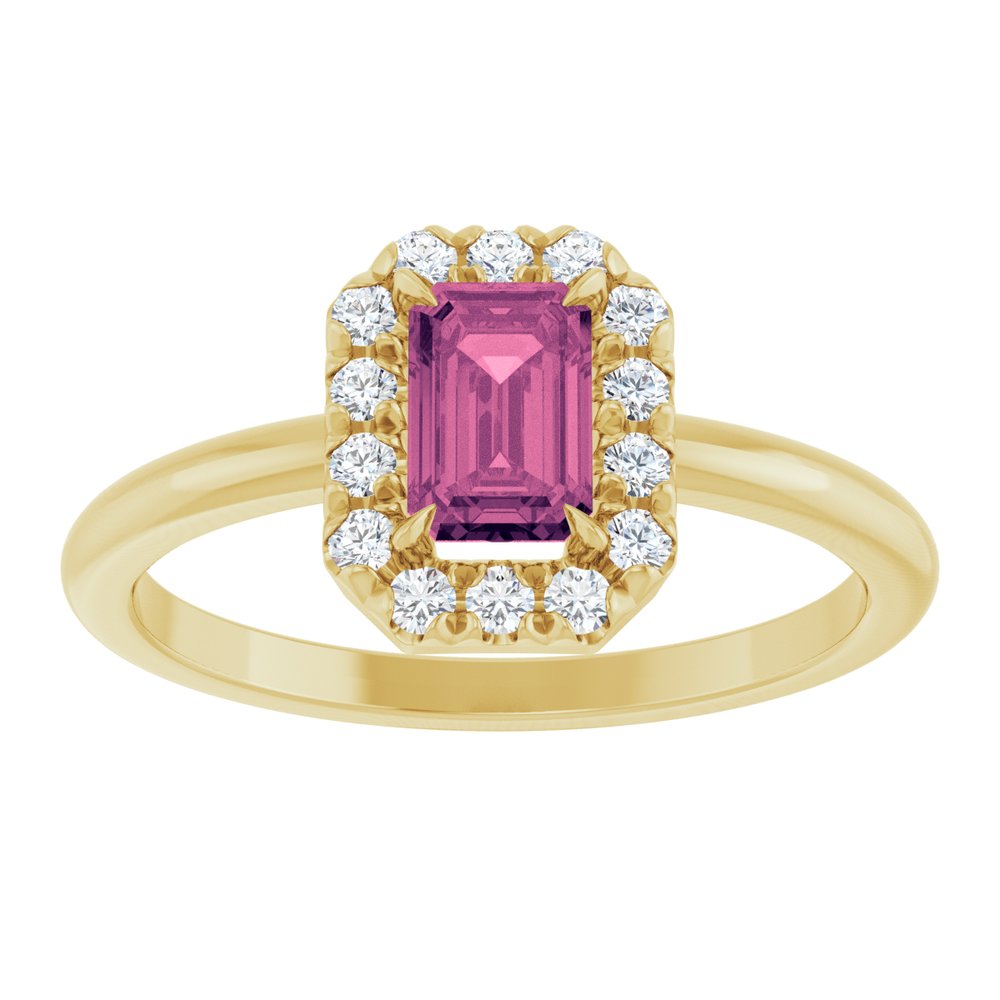 14K Yellow Natural Pink Tourmaline & 1/5 CTW Natural Diamond French-Set Halo-Style Ring