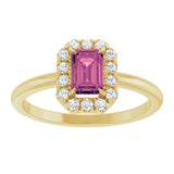 14K Yellow Natural Pink Tourmaline & 1/5 CTW Natural Diamond French-Set Halo-Style Ring