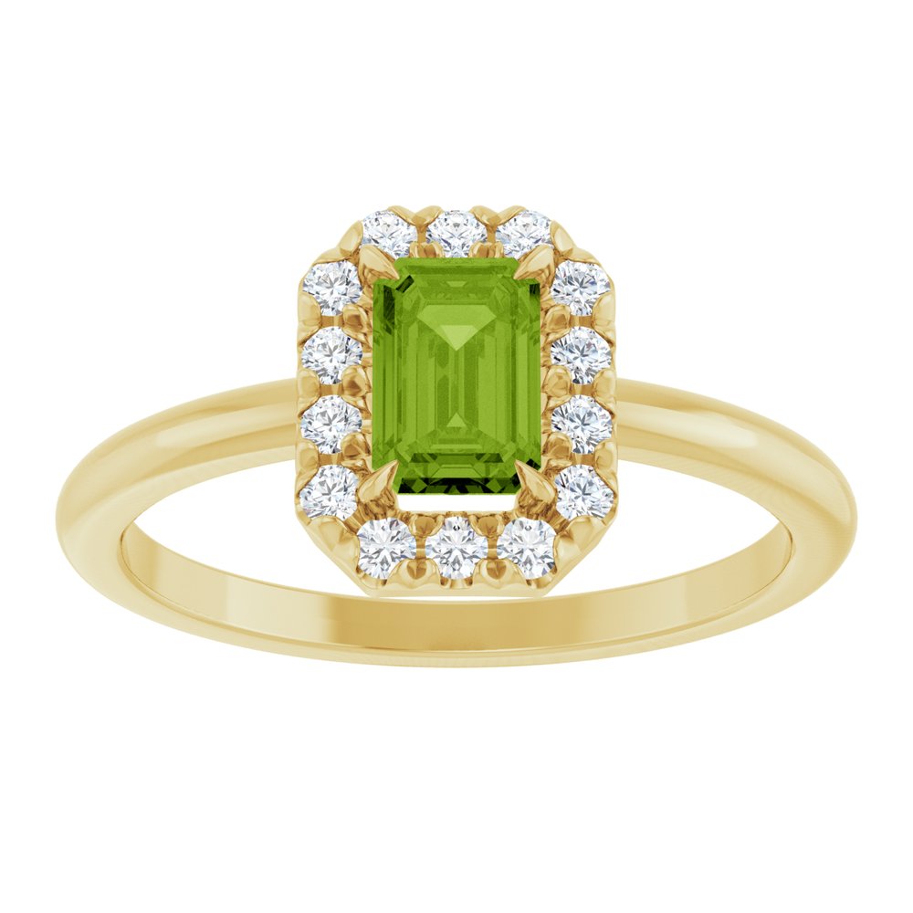 14K Yellow Natural Peridot & 1/5 CTW Natural Diamond French-Set Halo-Style Ring