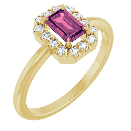 14K Yellow Natural Pink Tourmaline & 1/5 CTW Natural Diamond French-Set Halo-Style Ring