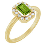 14K Yellow Natural Peridot & 1/5 CTW Natural Diamond French-Set Halo-Style Ring