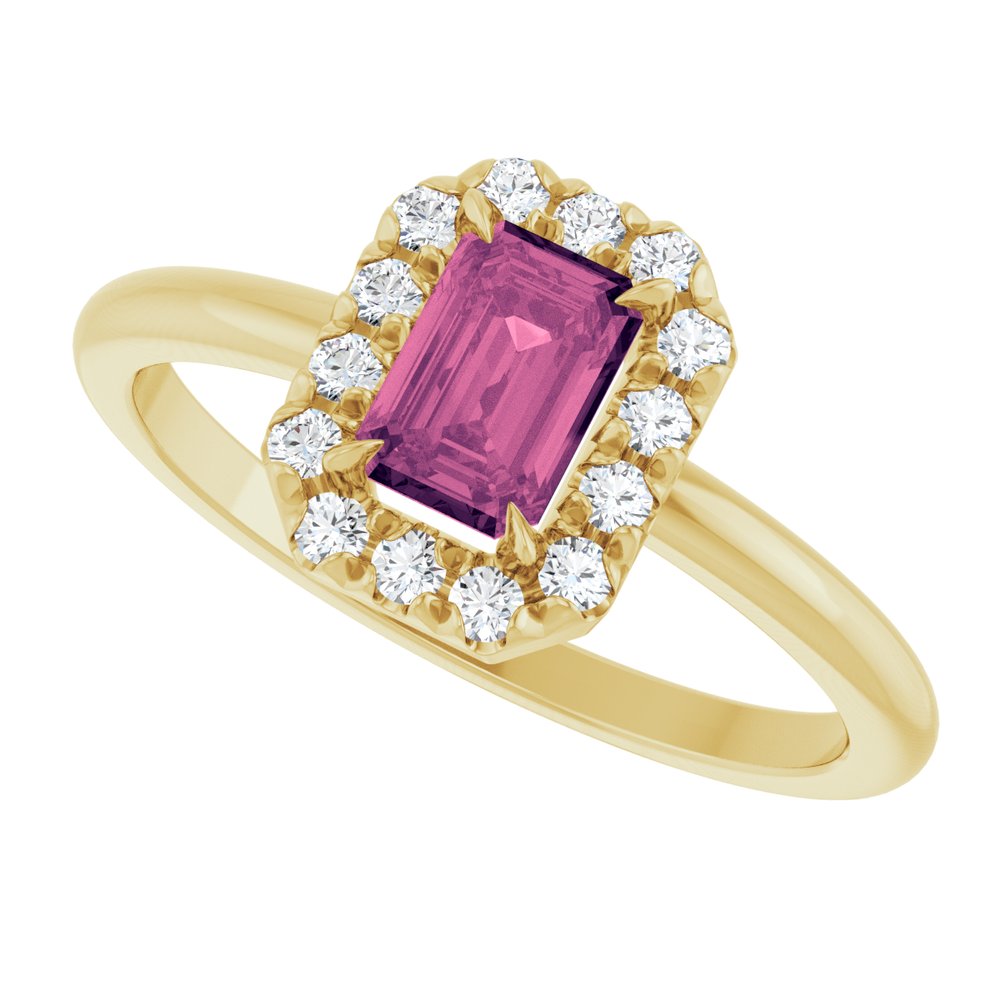 14K Yellow Natural Pink Tourmaline & 1/5 CTW Natural Diamond French-Set Halo-Style Ring