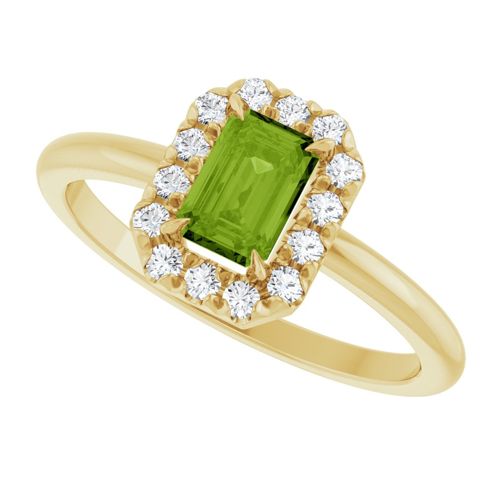 14K Yellow Natural Peridot & 1/5 CTW Natural Diamond French-Set Halo-Style Ring