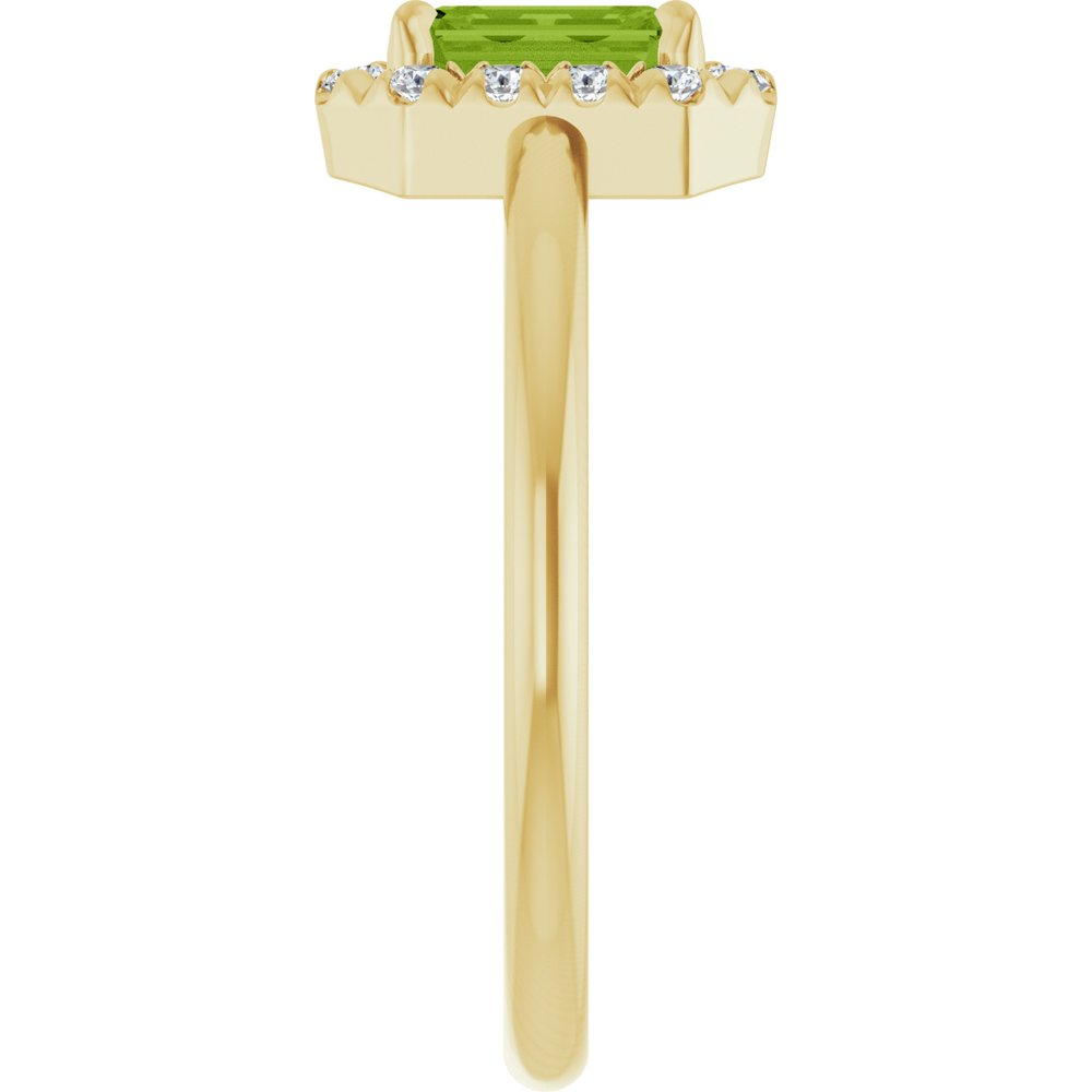 14K Yellow Natural Peridot & 1/5 CTW Natural Diamond French-Set Halo-Style Ring