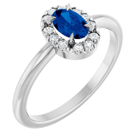 14K White Gold Natural Blue Sapphire & 1/10 CTW Natural Diamond French-Set Halo-Style Ring
