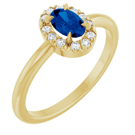 14K Yellow Gold Lab-Grown Blue Sapphire & 1/10 CTW Natural Diamond French-Set Halo-Style Ring