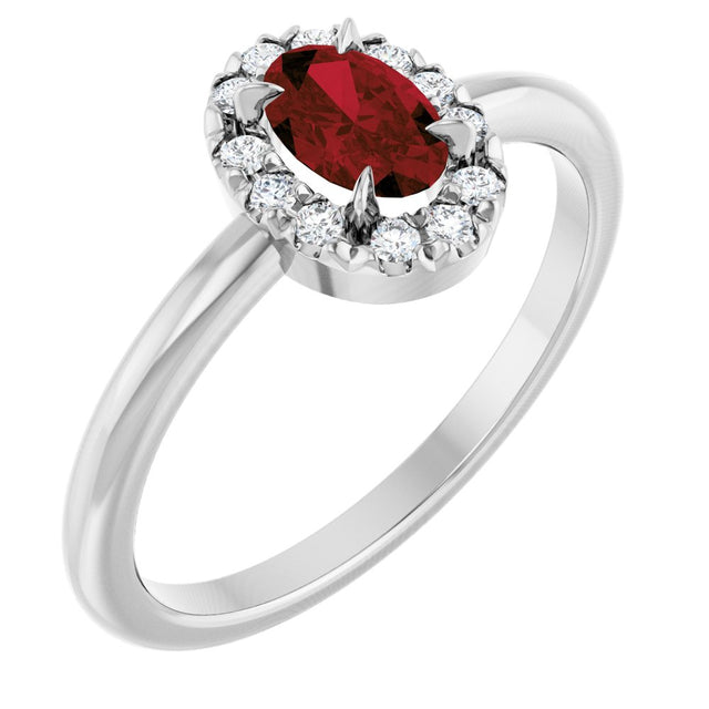 14K White Natural Mozambique Garnet & 1/10 CTW Natural Diamond French-Set Halo-Style Ring