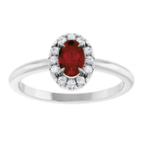 14K White Natural Mozambique Garnet & 1/10 CTW Natural Diamond French-Set Halo-Style Ring