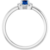 14K White Gold Natural Blue Sapphire & 1/10 CTW Natural Diamond French-Set Halo-Style Ring