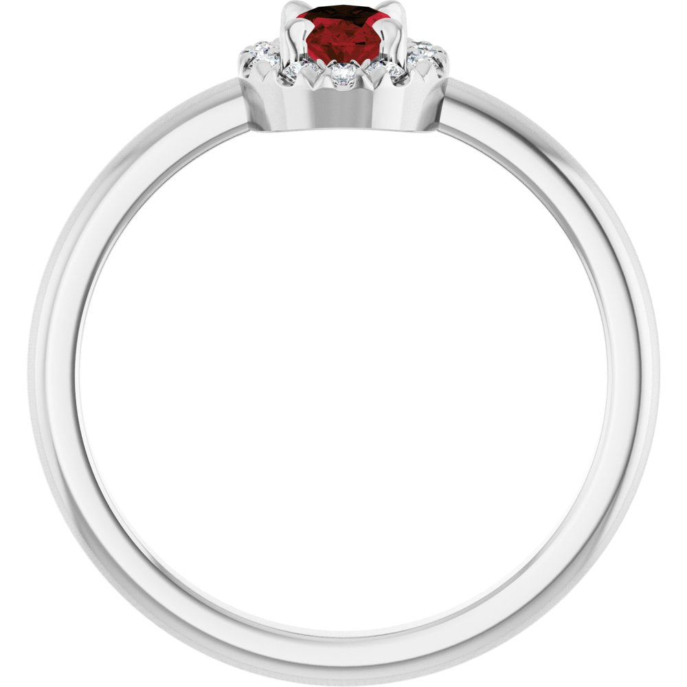 14K White Natural Mozambique Garnet & 1/10 CTW Natural Diamond French-Set Halo-Style Ring