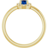 14K Yellow Gold Lab-Grown Blue Sapphire & 1/10 CTW Natural Diamond French-Set Halo-Style Ring