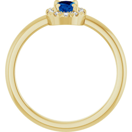 14K Yellow Gold Lab-Grown Blue Sapphire & 1/10 CTW Natural Diamond French-Set Halo-Style Ring