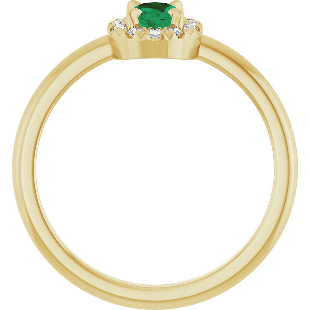 14K Yellow Lab-Grown Emerald & 1/10 CTW Natural Diamond French-Set Halo-Style Ring