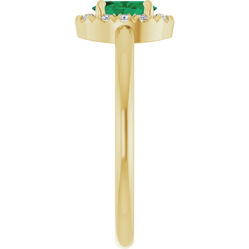 14K Yellow Lab-Grown Emerald & 1/10 CTW Natural Diamond French-Set Halo-Style Ring
