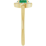 14K Yellow Lab-Grown Emerald & 1/10 CTW Natural Diamond French-Set Halo-Style Ring