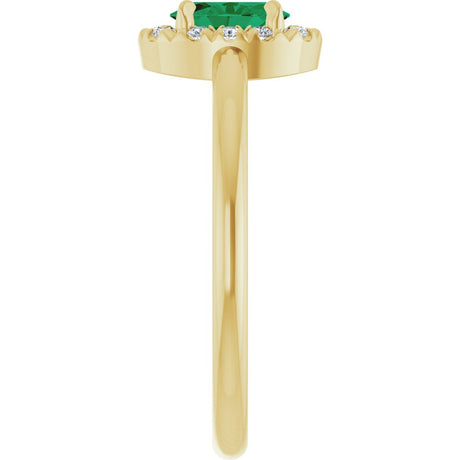 14K Yellow Gold Lab-Grown Emerald & 1/10 CTW Natural Diamond French-Set Halo-Style Ring