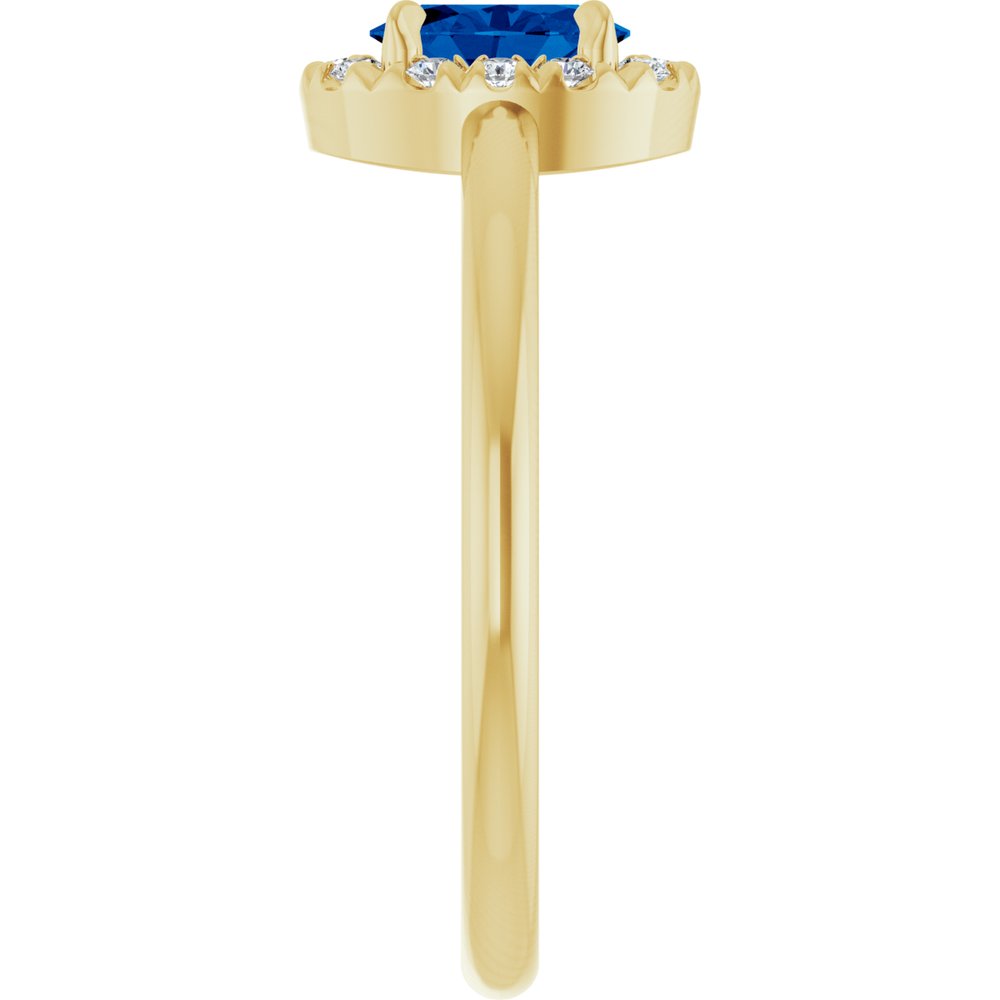 14K Yellow Gold Lab-Grown Blue Sapphire & 1/10 CTW Natural Diamond French-Set Halo-Style Ring