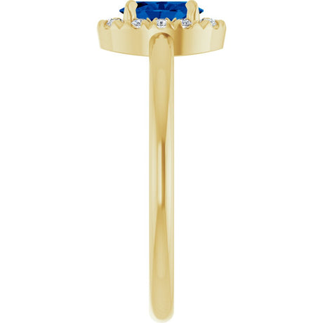 14K Yellow Gold Lab-Grown Blue Sapphire & 1/10 CTW Natural Diamond French-Set Halo-Style Ring
