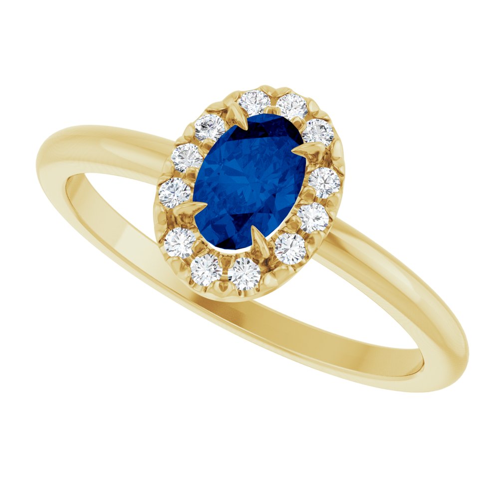 14K Yellow Gold Lab-Grown Blue Sapphire & 1/10 CTW Natural Diamond French-Set Halo-Style Ring