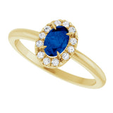 14K Yellow Gold Lab-Grown Blue Sapphire & 1/10 CTW Natural Diamond French-Set Halo-Style Ring