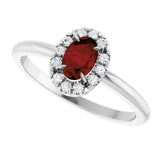 14K White Natural Mozambique Garnet & 1/10 CTW Natural Diamond French-Set Halo-Style Ring