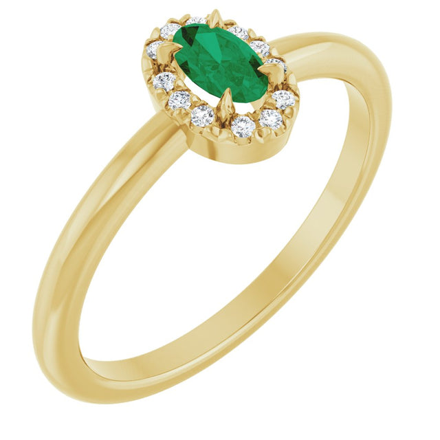 14K Yellow Gold Natural Emerald & .05 CTW Natural Diamond French-Set Halo-Style Ring