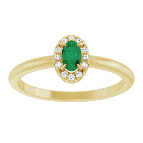 14K Yellow Gold Natural Emerald & .05 CTW Natural Diamond French-Set Halo-Style Ring