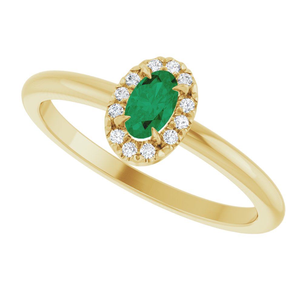 14K Yellow Gold Natural Emerald & .05 CTW Natural Diamond French-Set Halo-Style Ring