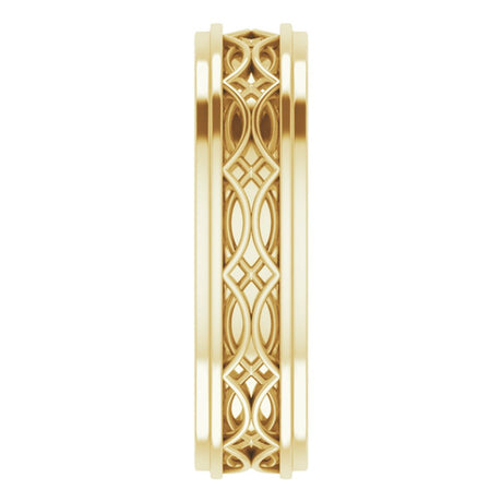 14K Yellow Gold 6.4 mm Stepped-Edge Sculptural Flat Band Size 11