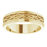 14K Yellow Gold 6.4 mm Stepped-Edge Sculptural Flat Band Size 11
