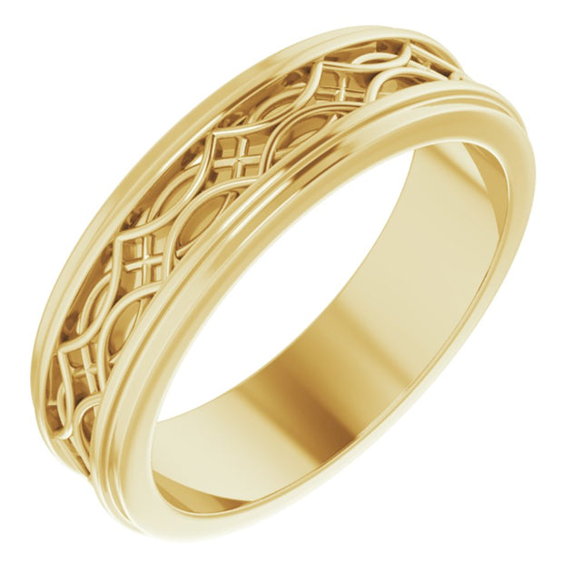 14K Yellow Gold 6.4 mm Stepped-Edge Sculptural Flat Band Size 11