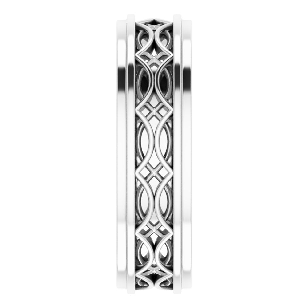 Sterling Silver 6.4 mm Stepped-Edge Sculptural Flat Band Size 8.5