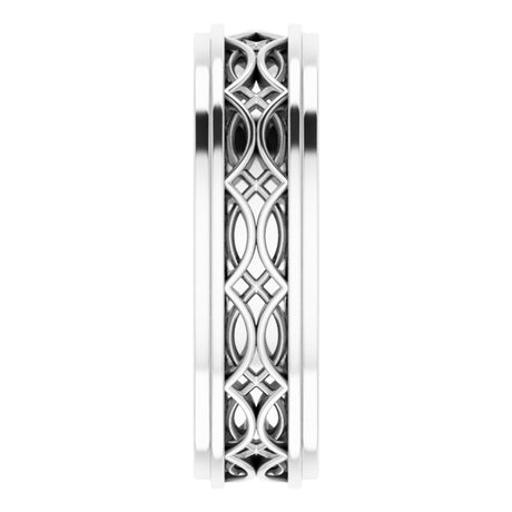 Sterling Silver 6.4 mm Stepped-Edge Sculptural Flat Band Size 8.5
