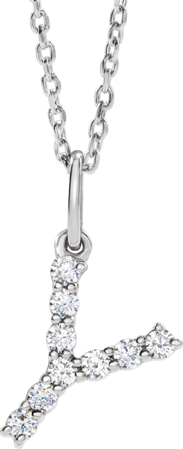 14K White 1/6 CTW Lab-Grown Diamond Initial Y 16-18" Necklace 