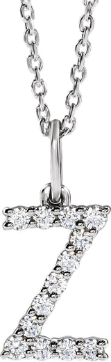 14K White Gold 1/5 CTW Lab-Grown Diamond Initial Z 16-18" Necklace 