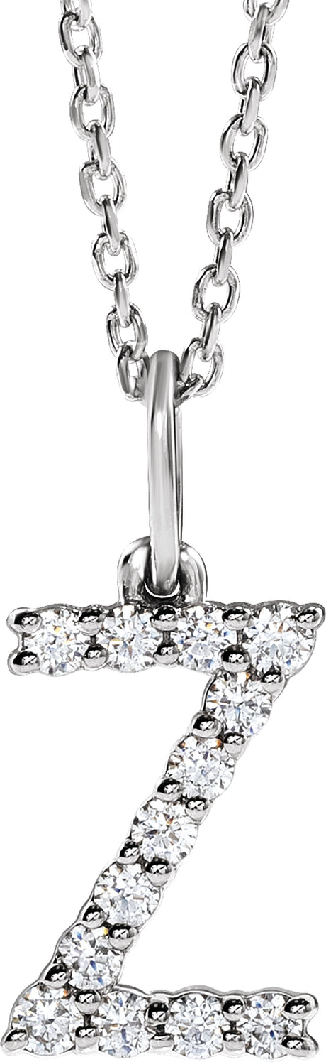 14K White Gold 1/5 CTW Lab-Grown Diamond Initial Z 16-18" Necklace 