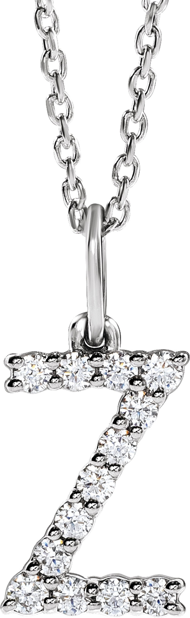 14K White Gold 1/5 CTW Lab-Grown Diamond Initial Z 16-18" Necklace 