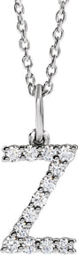 14K White Gold 1/5 CTW Lab-Grown Diamond Initial Z 16-18" Necklace 