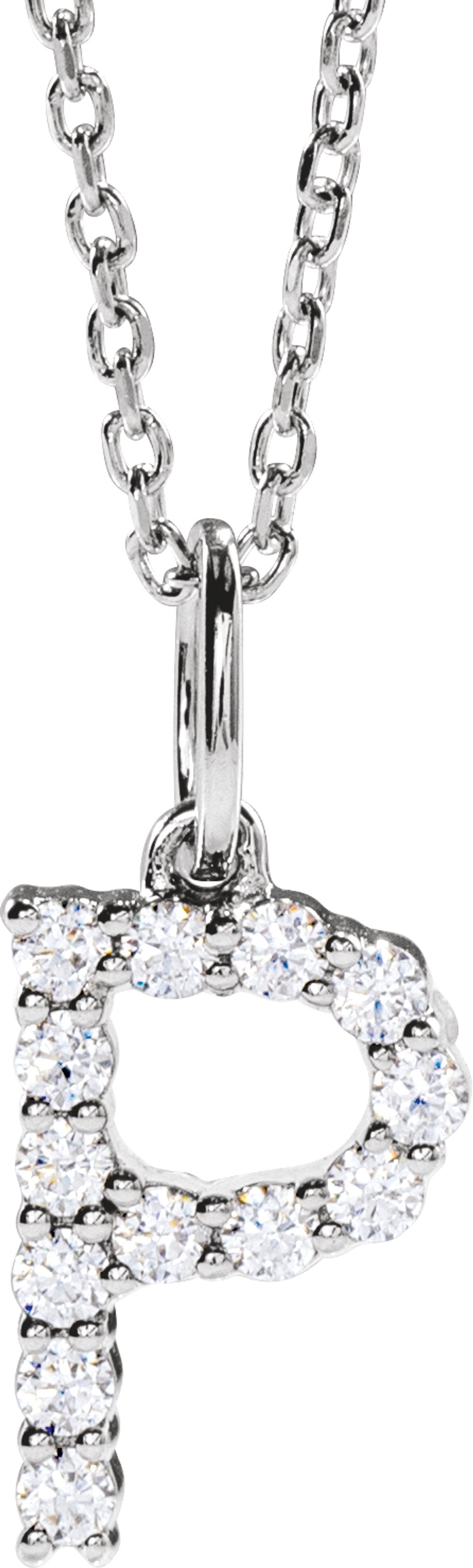 14K White Gold 1/5 CTW Lab-Grown Diamond Initial P 16-18" Necklace 