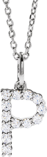 14K White Gold 1/5 CTW Lab-Grown Diamond Initial P 16-18" Necklace 