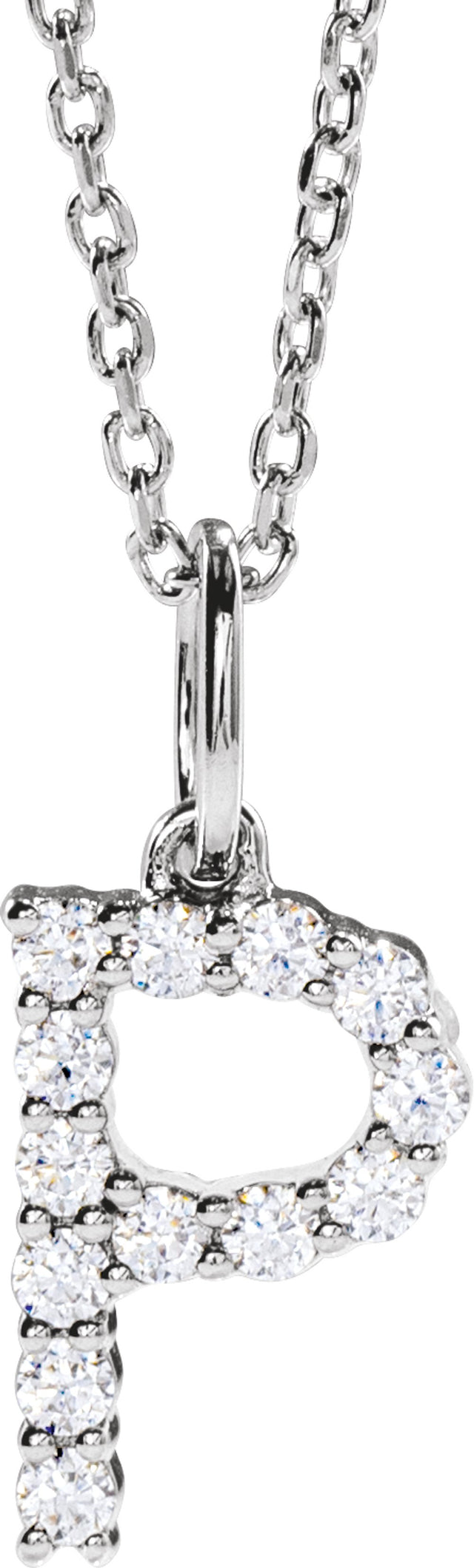 14K White Gold 1/5 CTW Lab-Grown Diamond Initial P 16-18" Necklace 
